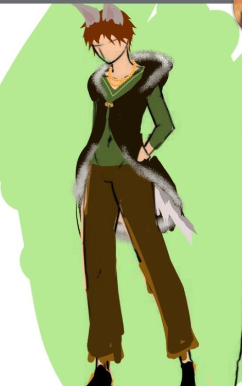 Original sketch of Kecyl's design. A tan wolf kuhamut with redish brown floofy short hair.